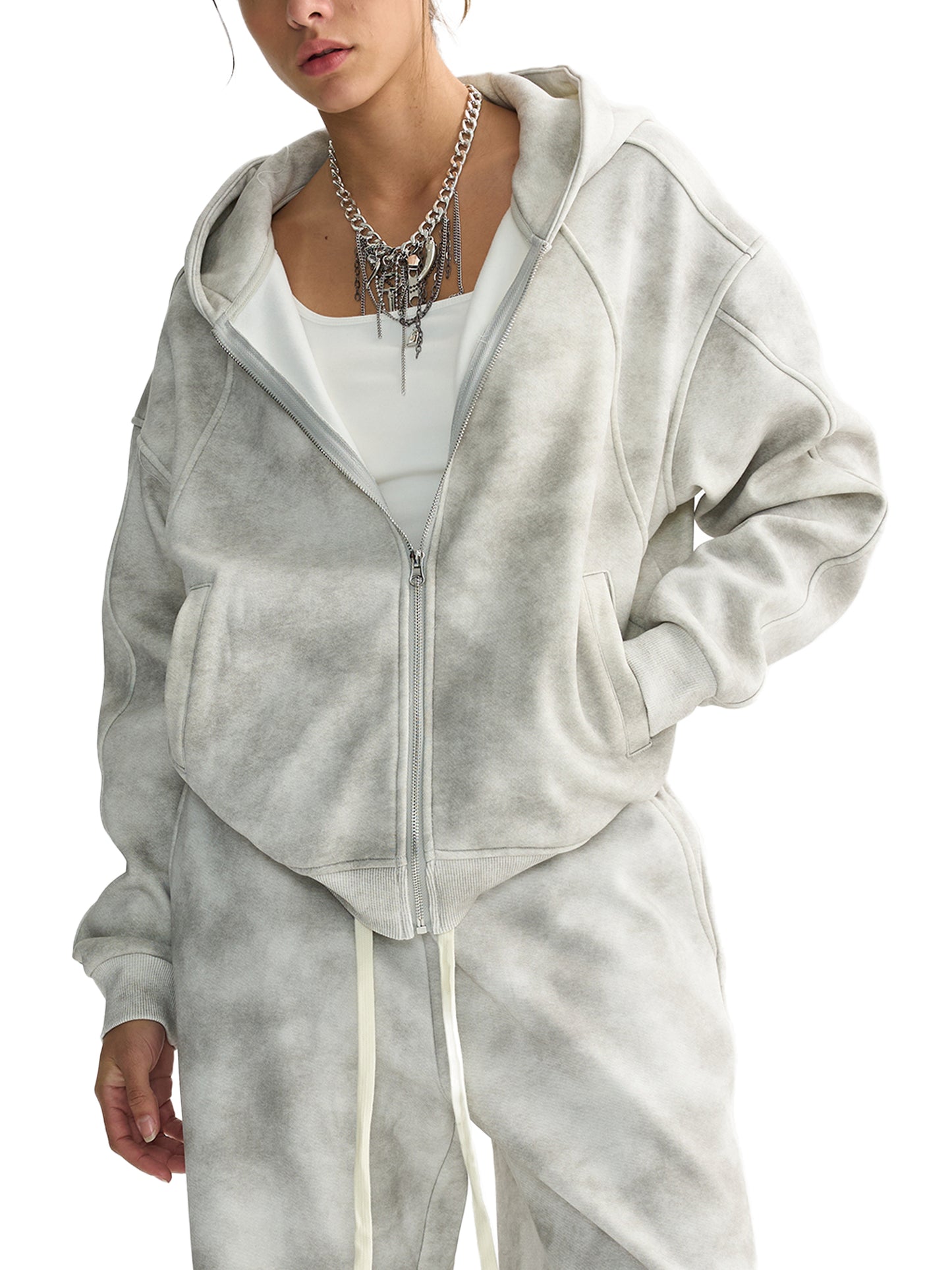 CROSSWLK // Dirty Washed Zip-up Fleece Hoodie (Matching set)