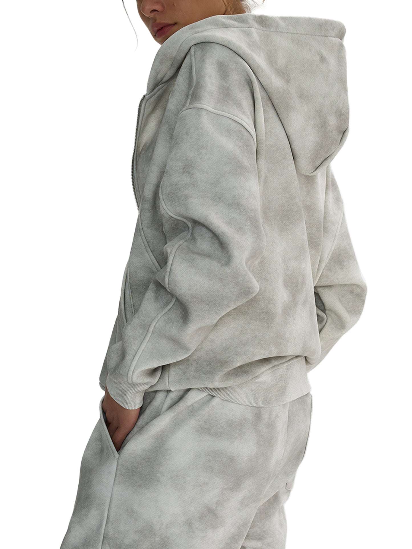 CROSSWLK // Dirty Washed Zip-up Fleece Hoodie (Matching set)