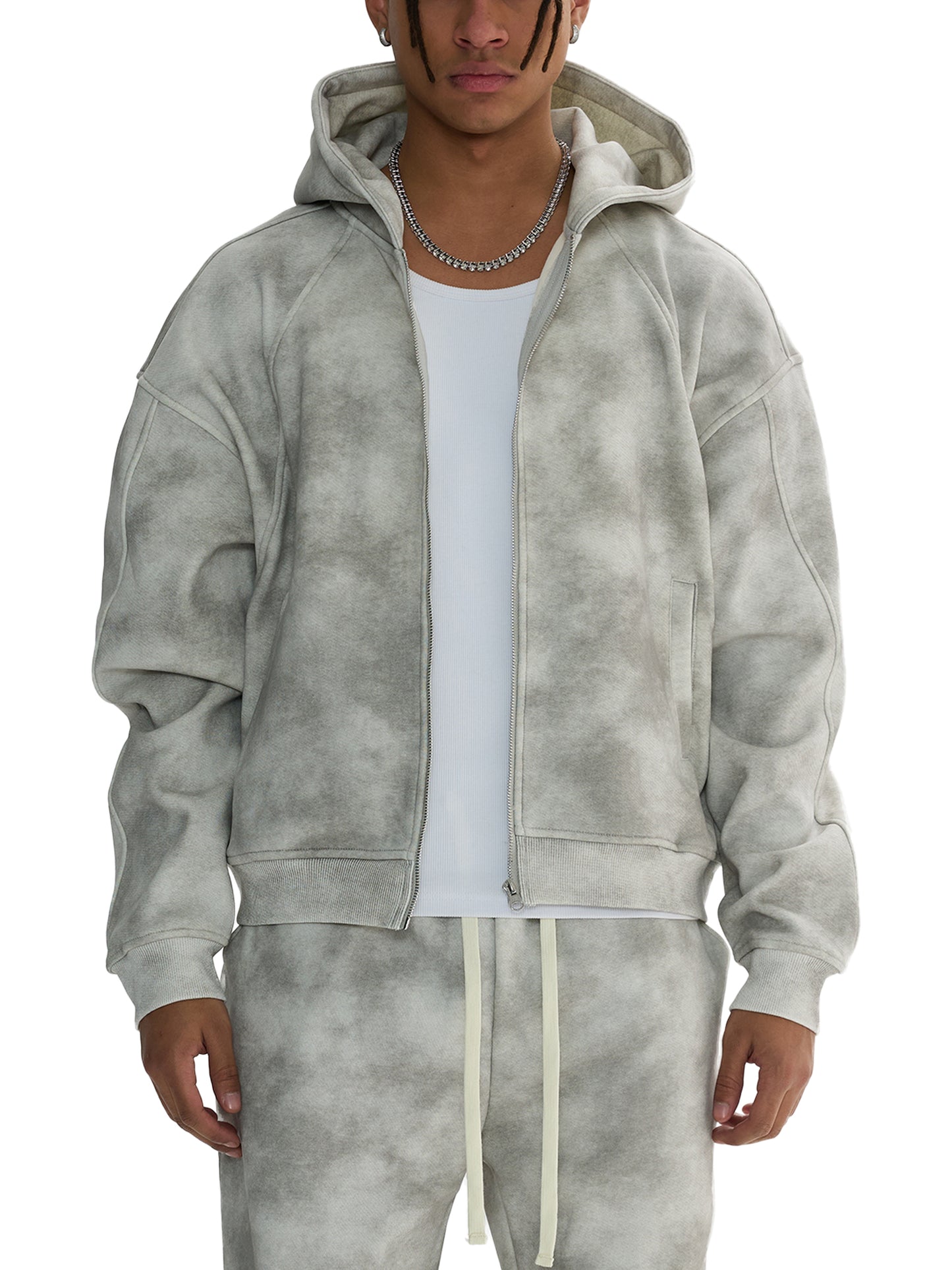 CROSSWLK // Dirty Washed Zip-up Fleece Hoodie (Matching set)