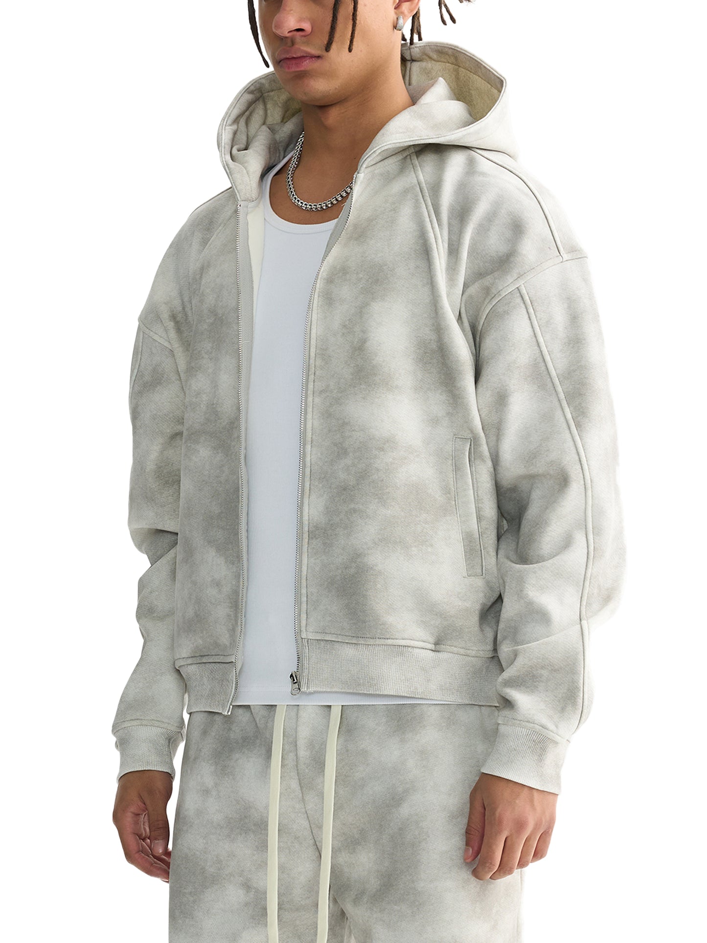 CROSSWLK // Dirty Washed Zip-up Fleece Hoodie (Matching set)